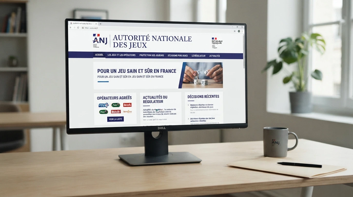 Page d'accueil du site anj.fr avec le logo officiel de l'Autorité nationale des jeux et ses rubriques de navigation