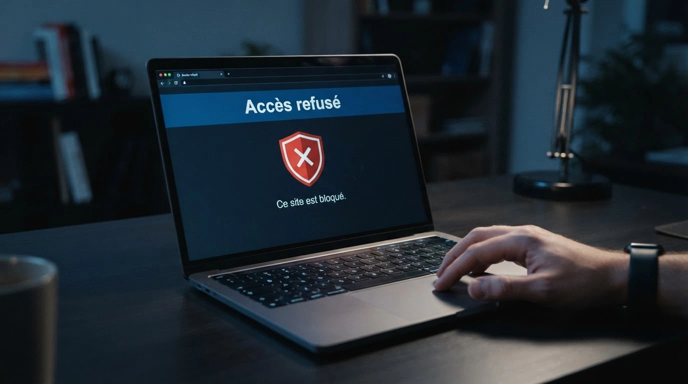 L'écran de blocage administratif d'un site illégal consulté depuis la France, avec le logo de l'ANJ visible