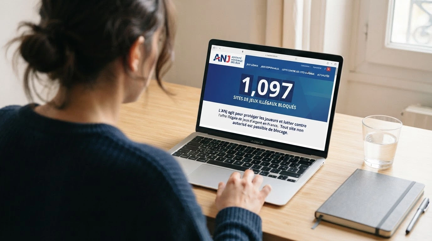 Page d'accueil du site de l'ANJ affichant le compteur des sites de jeux d'argent bloqués et déréférencés