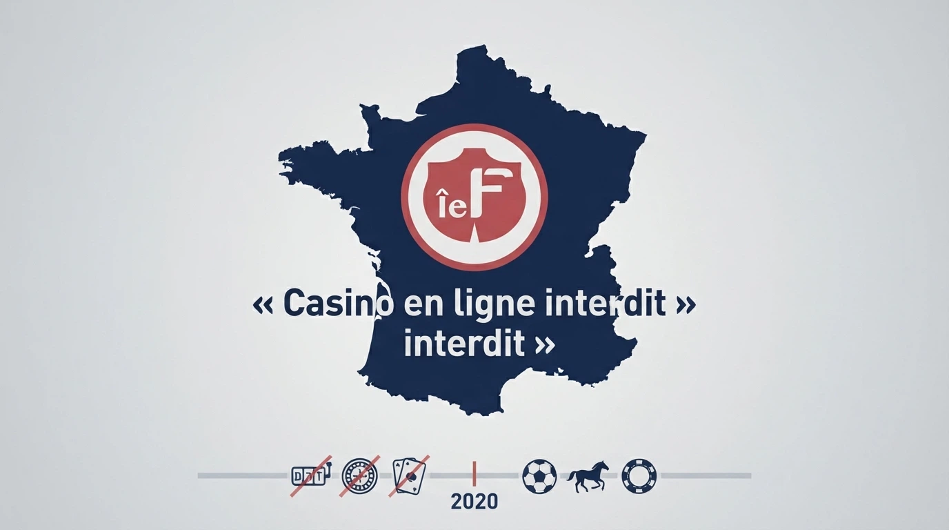 Une carte de la France avec le logo de l'ANJ et la mention « casino en ligne interdit » en surimpression