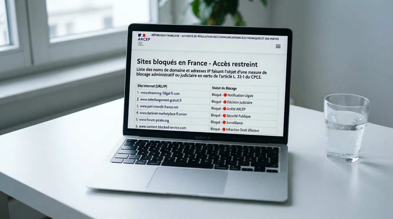 Page officielle de l'ANJ listant les sites de jeux d'argent bloqués et déréférencés en France