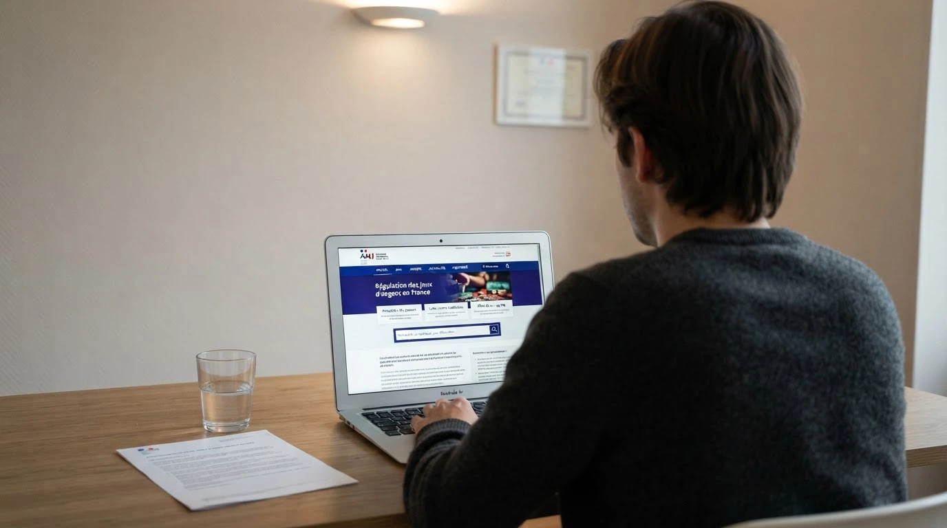 Capture d'écran de la page d'accueil du site de l'ANJ, l'Autorité nationale des jeux, avec le logo officiel et le menu de navigation