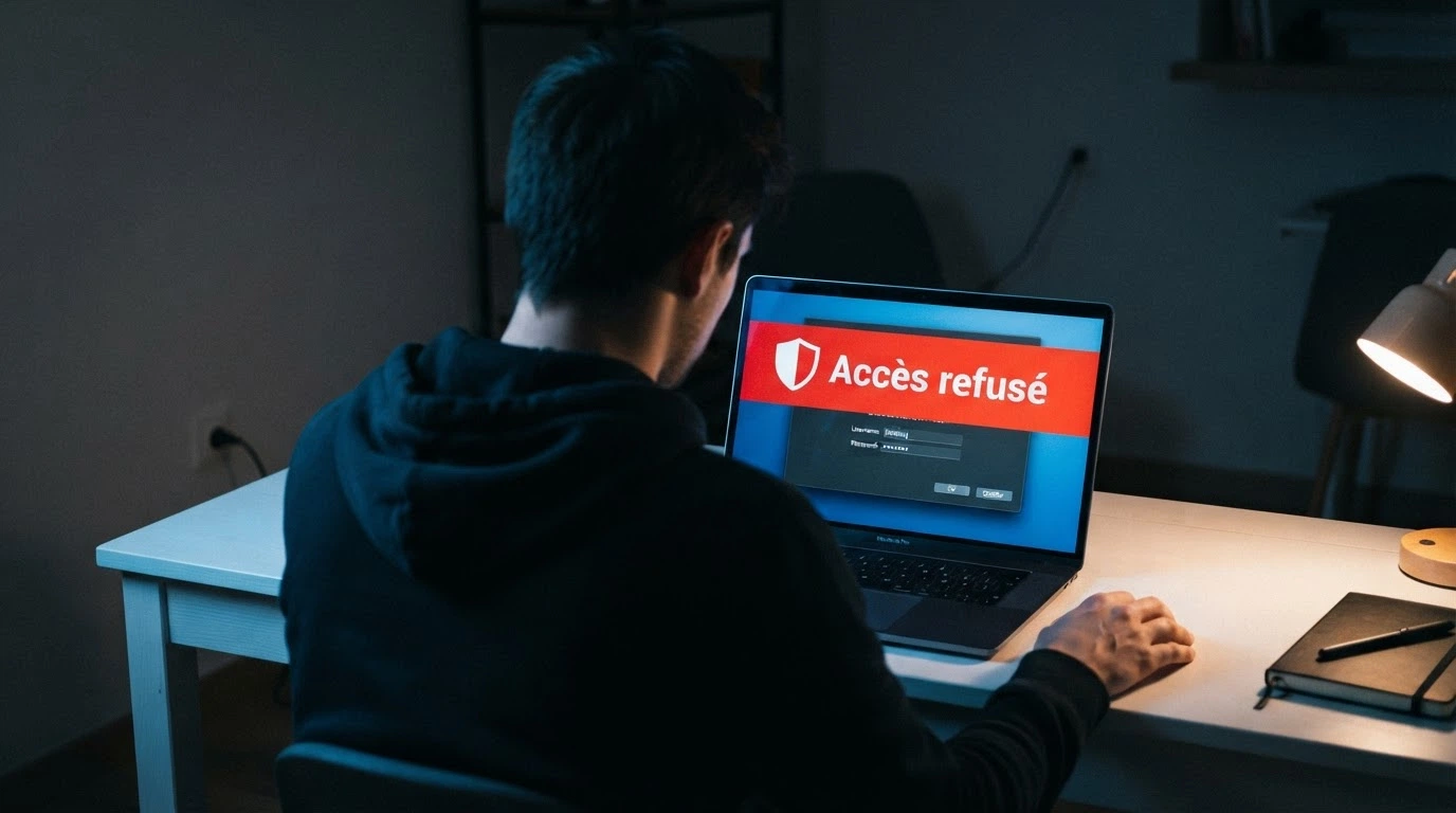Interface d'un casino en ligne bloqué en France avec le message d'avertissement de l'ANJ