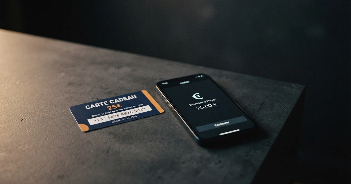 Un bon prépayé Cashlib posé à côté d'un écran de smartphone affichant la caisse d'un casino en ligne, fond sombre