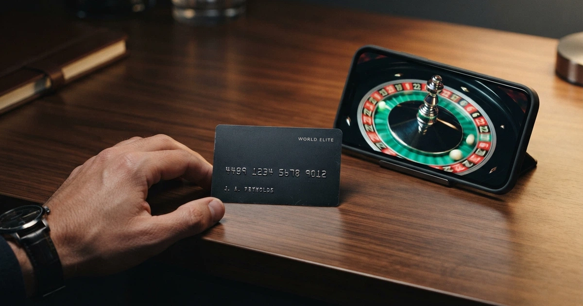 Une carte bancaire N26 posée à côté d'un smartphone affichant l'interface d'un casino en ligne, sur fond sombre