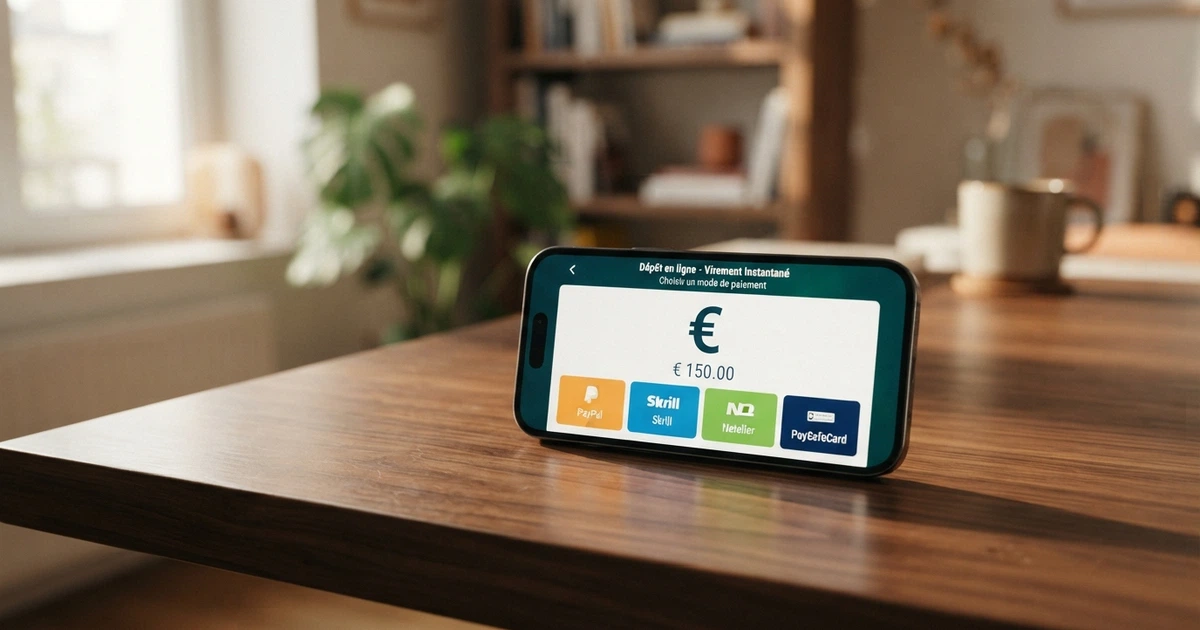 Interface d'un casino en ligne affichant le logo Neteller parmi les options de paiement par portefeuille électronique
