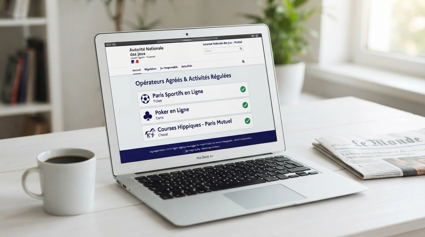 Une page du site anj.fr ouverte sur un écran d'ordinateur portable, le logo de l'ANJ bien visible