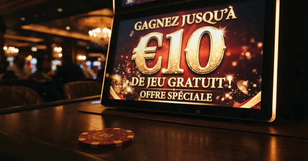 Interface d'un casino en ligne mettant en avant une offre sans dépôt avec un montant en euros