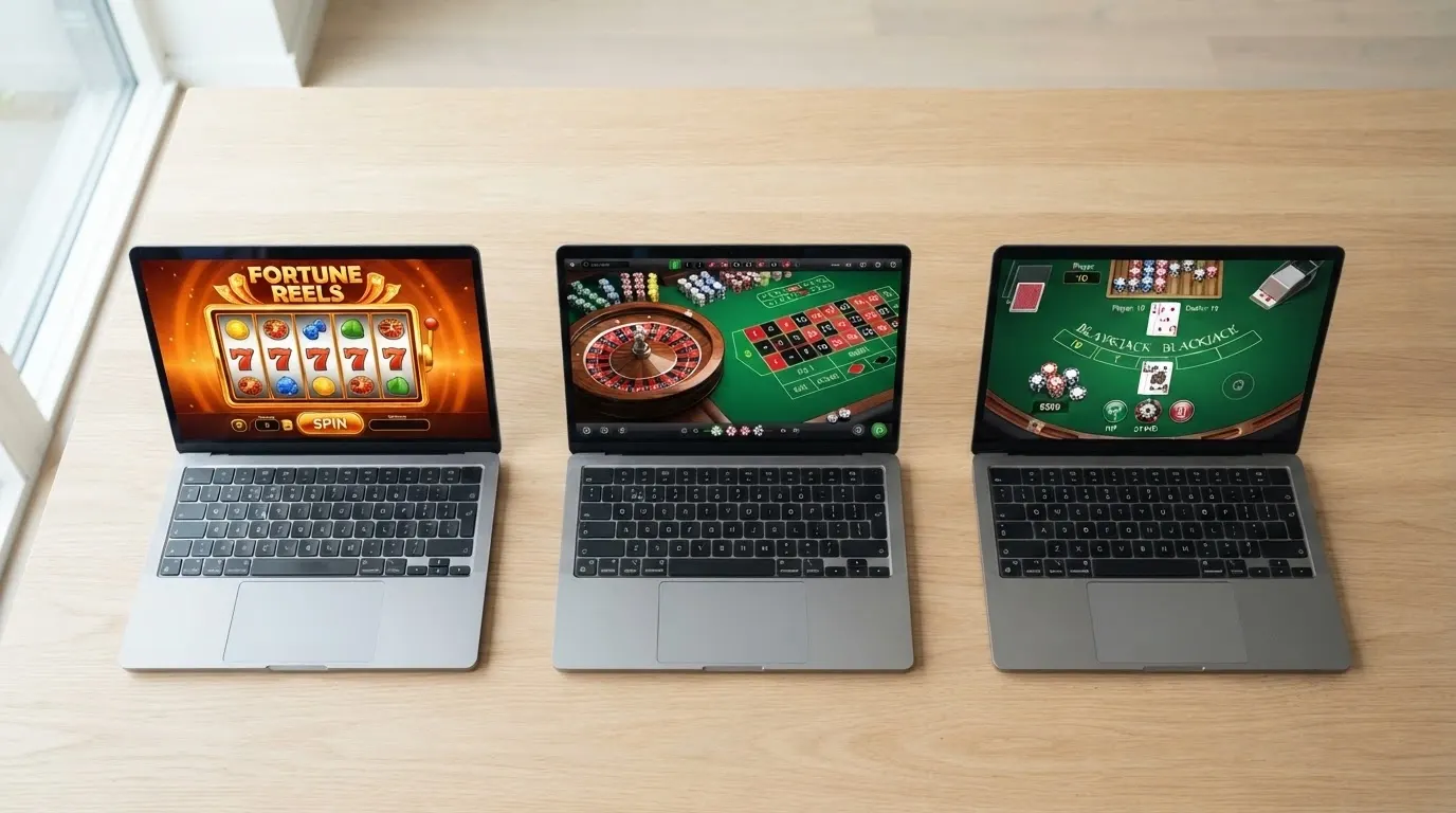 Écran partagé montrant les interfaces de trois casinos en ligne belges agréés côte à côte