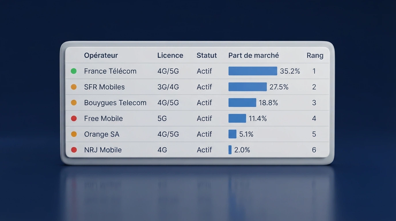 Tableau comparatif de casinos sans licence française affichant des logos d'opérateurs, licences et parts de marché