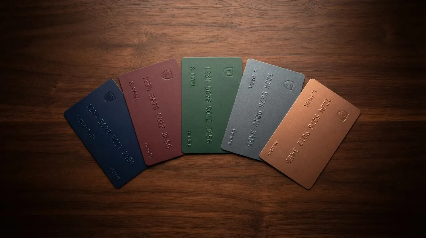 Rangée de cartes de fidélité de différents casinos français disposées en éventail, logo visible de plusieurs enseignes terrestres.