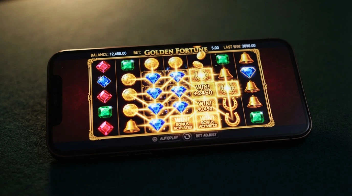 Capture d'écran de la grille de jeu Le Bandit montrant un cluster de symboles gagnants et les cases dorées activées