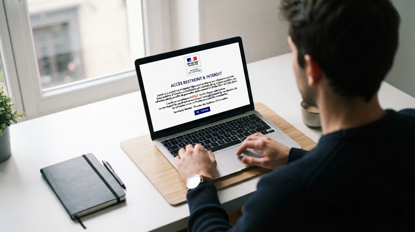 Page d'accueil du site de l'ANJ affichée sur un écran, avec le logo de l'Autorité nationale des jeux visible