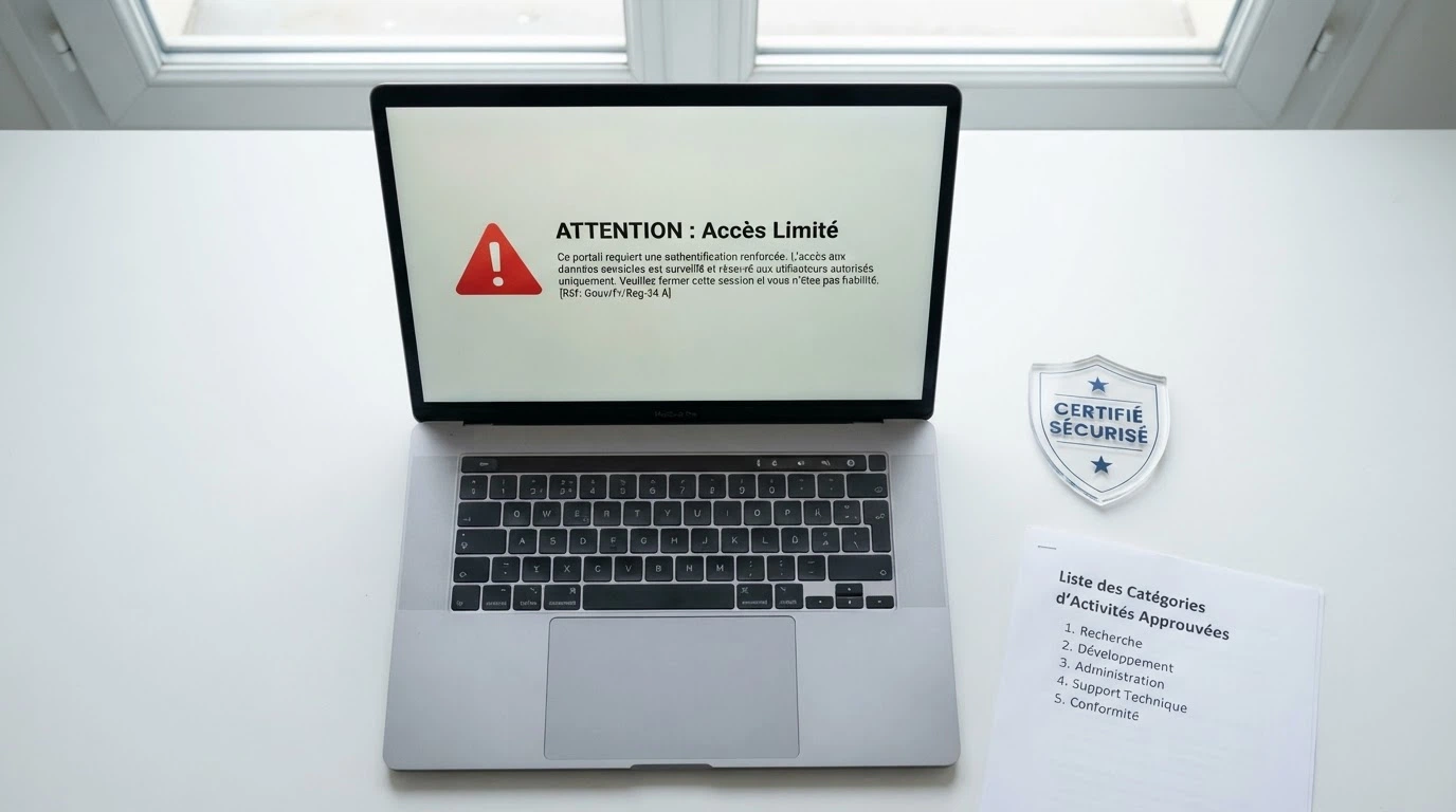 Interface d'un site institutionnel affichant un message d'avertissement réglementaire à côté d'icônes de vérification et de protection du joueur