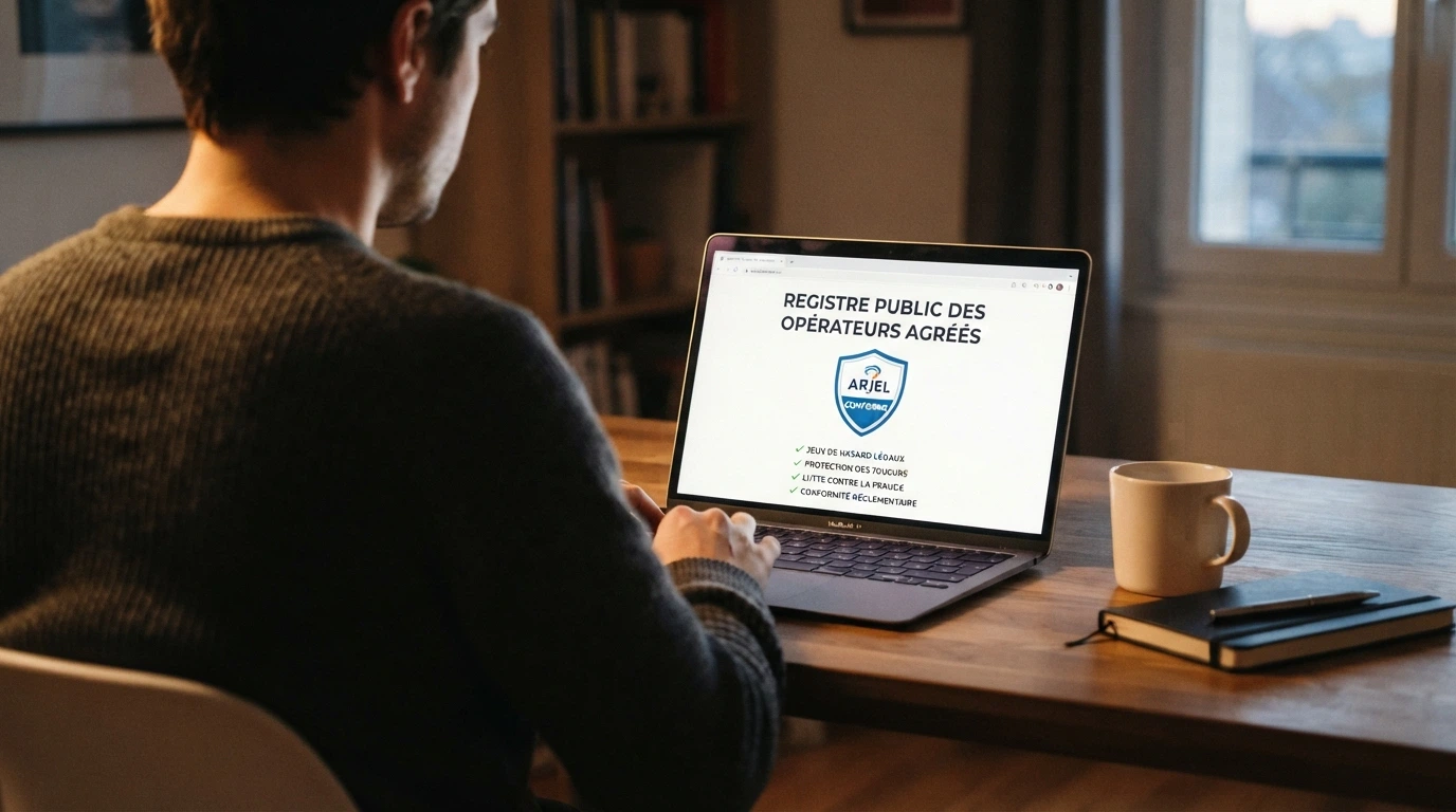 Interface du registre public de l'ANJ affichant la liste des opérateurs agréés, avec le logo officiel de l'Autorité nationale des jeux visible