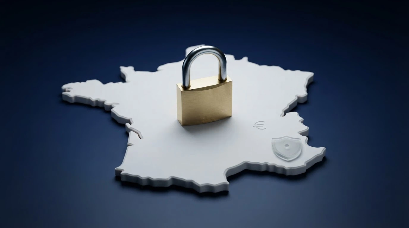 Une carte de France avec le logo de l'ANJ et une icône de cadenas, symbolisant la régulation et les restrictions