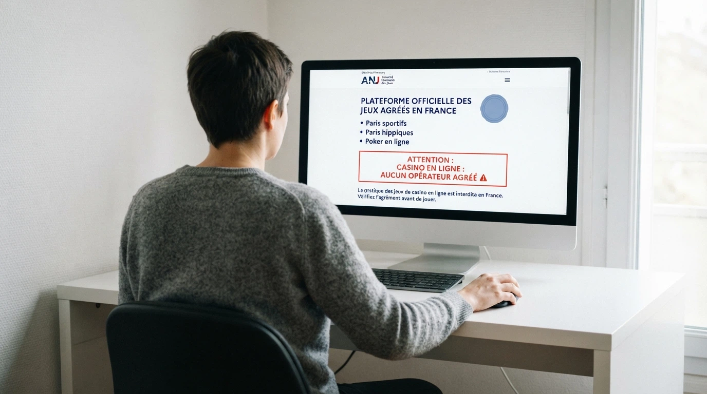 Page officielle du site de l'ANJ affichant la liste des opérateurs agréés et le cadre légal français