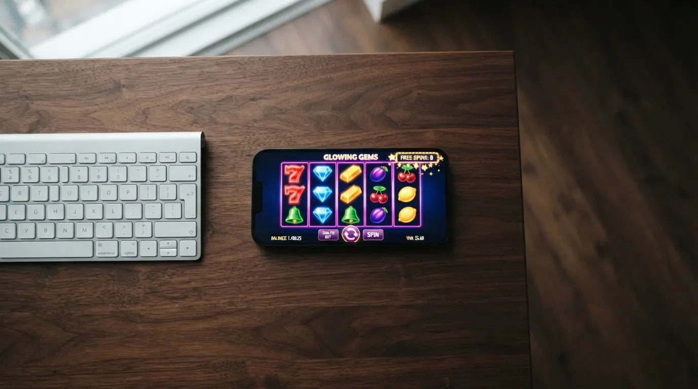 L'écran d'une machine à sous en ligne affichant des rouleaux en mouvement et un compteur de free spins.