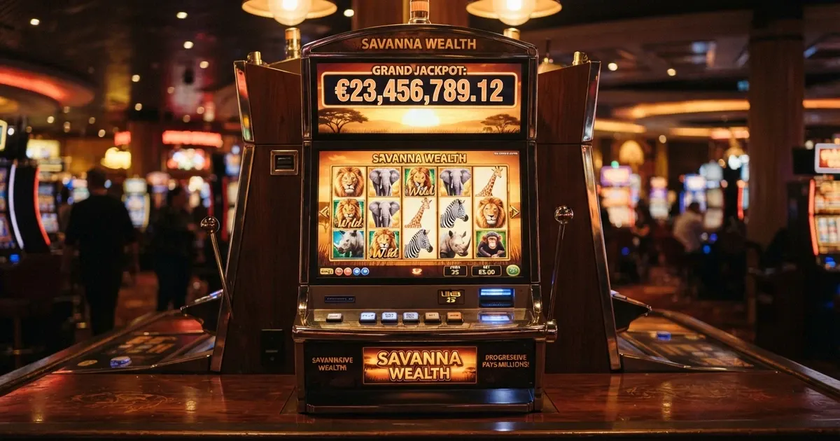 Machine à sous Mega Moolah affichant ses symboles animaliers sur fond de savane africaine, avec le compteur du jackpot progressif Mega en évidence
