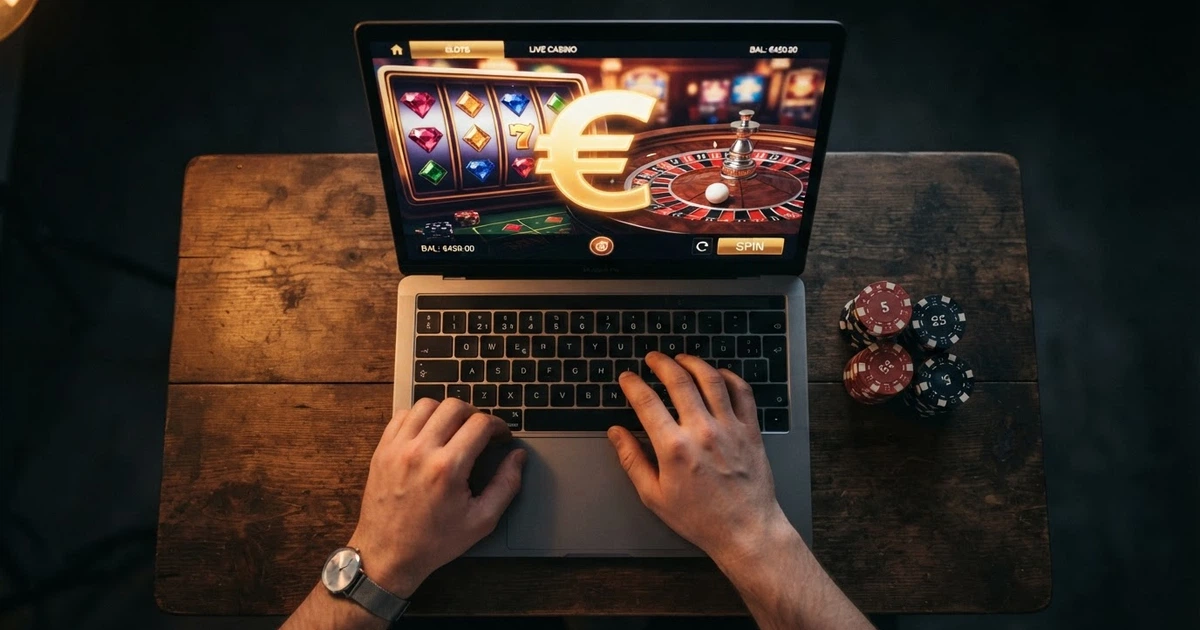 Interface d'un casino en ligne affichant un bonus de bienvenue et des options de dépôt en crypto-monnaie