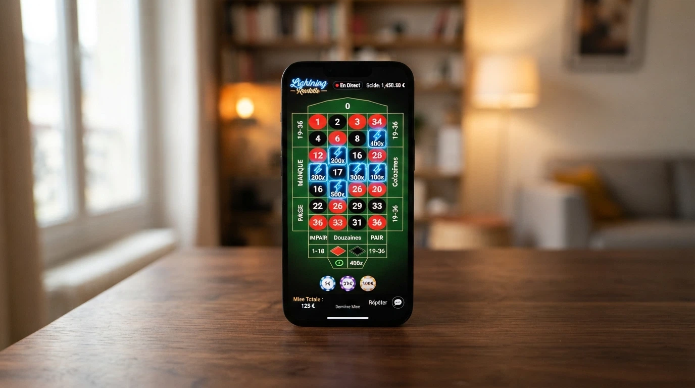 Interface de Lightning Roulette montrant des numéros foudroyés avec leurs multiplicateurs aléatoires