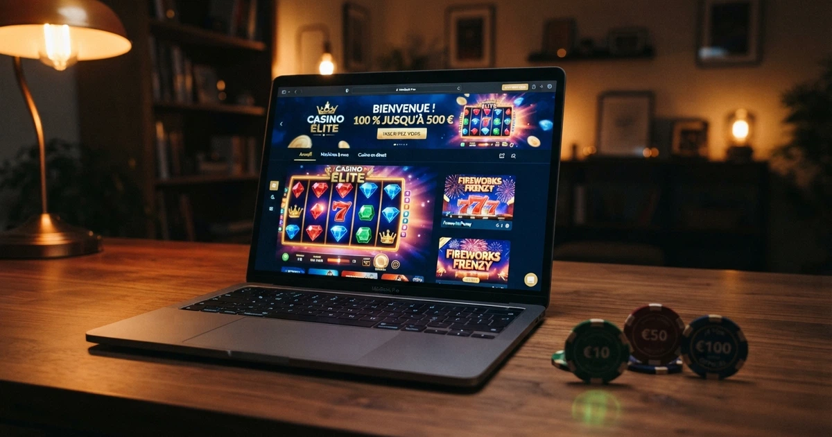 Une rangée d'interfaces de casinos en ligne affichées sur un écran d'ordinateur, avec des bannières de bonus de bienvenue et des machines à sous en vignette