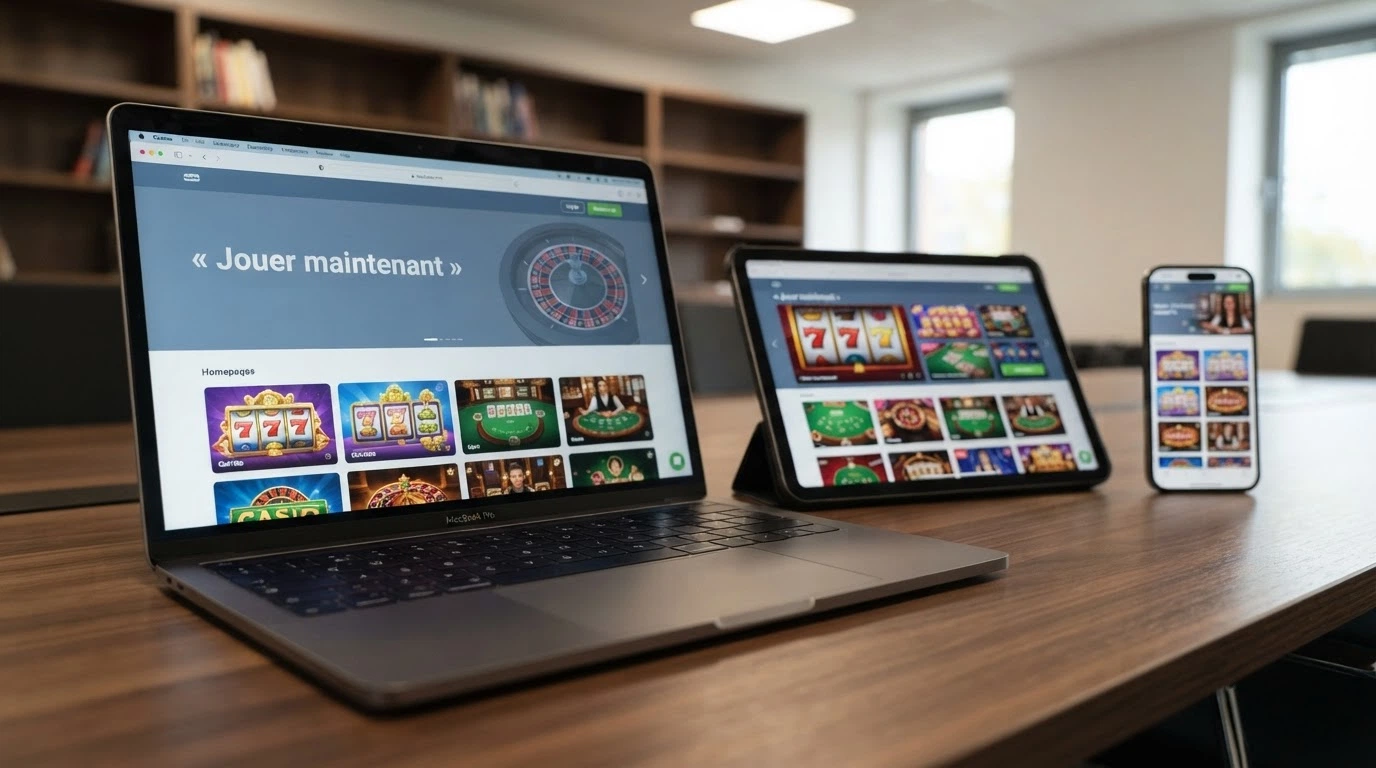 Écrans d'accueil de plusieurs opérateurs de jeux en ligne côté à côte, interface en français