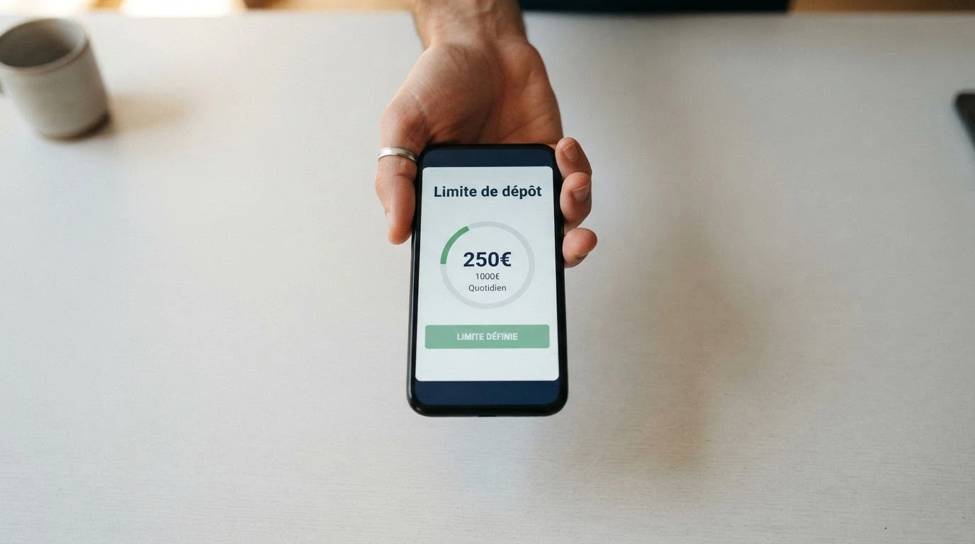 l'interface de dépôt de limites de jeu sur un écran, avec le logo de l'ANJ visible en filigrane