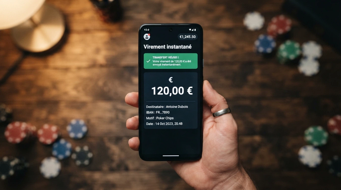Interface MuchBetter affichant les options de dépôt et de retrait, avec une notification de confirmation de paiement instantané