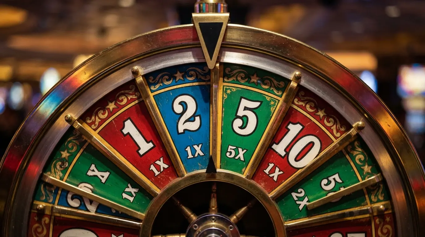 Gros plan sur les segments numériques de la roue Crazy Time avec leurs multiplicateurs