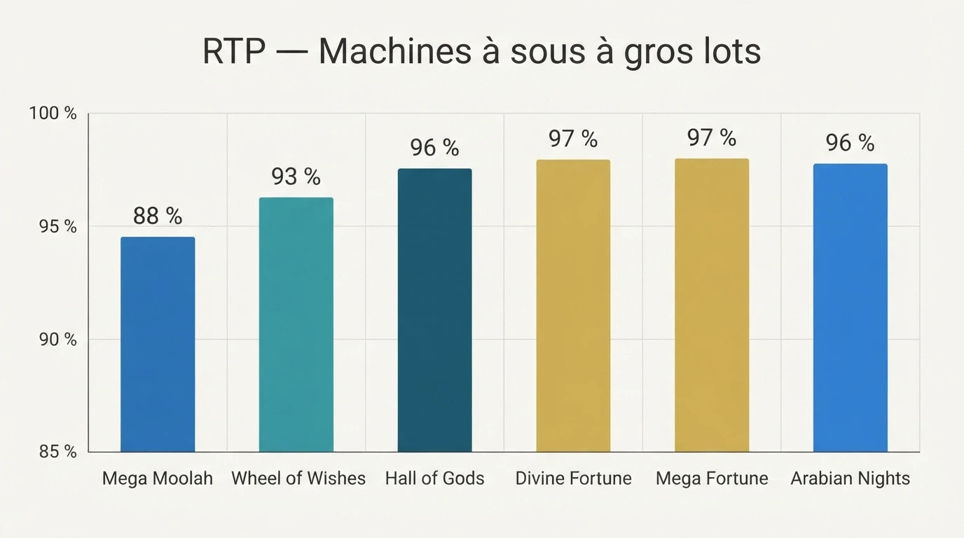 Un graphique comparant le RTP de six machines à sous à jackpot progressif, de 88 % à 97 %