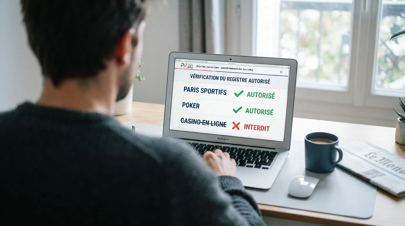 Page du site officiel de l'ANJ affichant la liste des opérateurs de jeux d'argent autorisés en France, avec la mention qu'aucun casino en ligne n'y figure