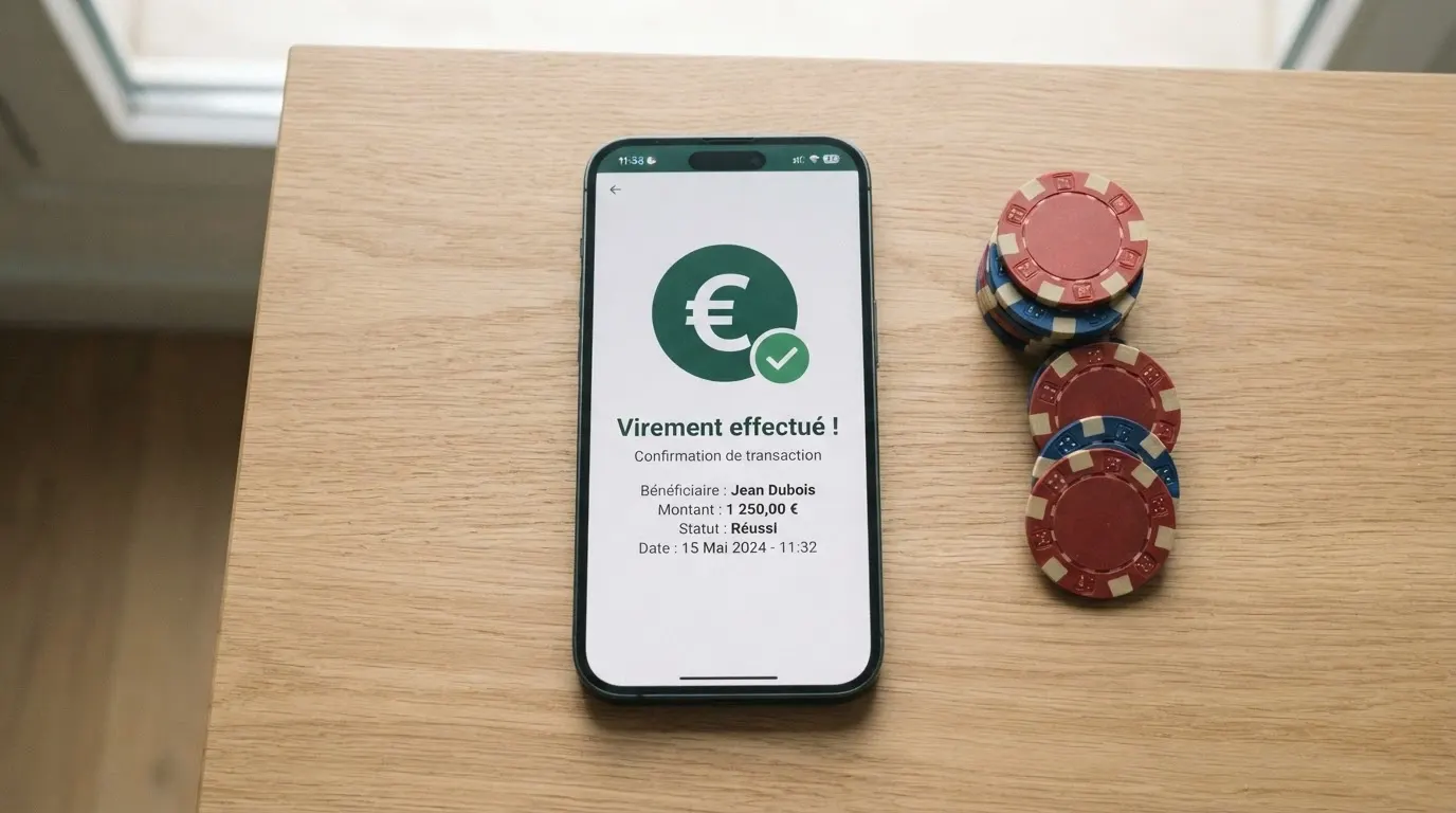 L'écran de l'application N26 affichant un virement instantané SEPA, avec le logo Mastercard visible